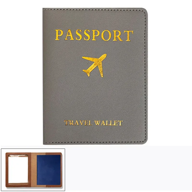 porte-passeport en cuir pu pour femmes et hommes, clip multifonctionnel pour billet d'avion, portefeuille et étui pour carte d'identité, 1pc