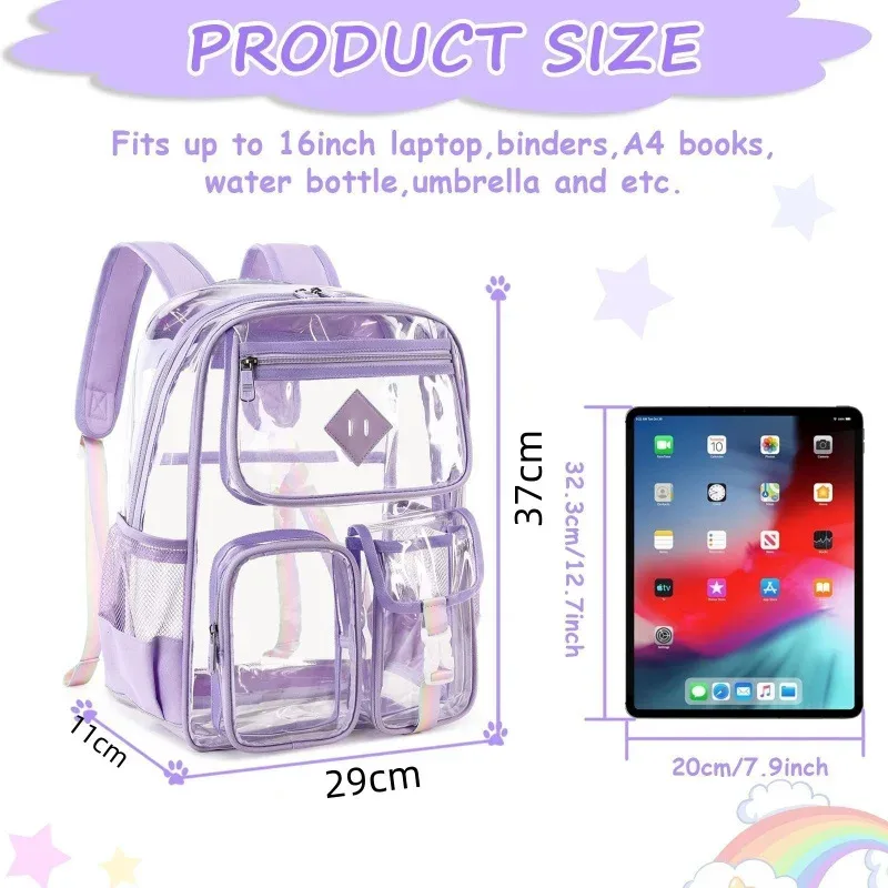 sac à dos transparent en pvc approuvé pour les stades, design transparent avec bretelles à coussin d'air, imperméable et résistant.