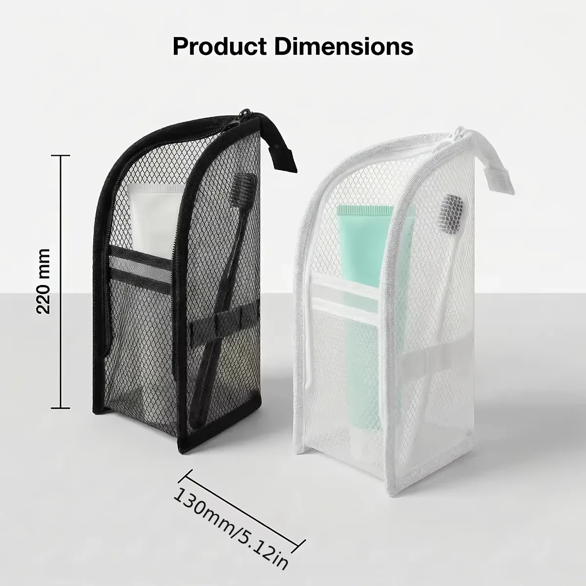 sac de toilette de voyage en maille, organisateur de cosmétiques respirant, pochette portable à fermeture éclair pour ranger le dentifrice et la brosse à dents dans la salle de bain