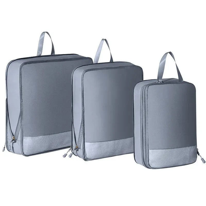 organisateur voyage polyester beige compression cube sac rangement vêtements transport simple élégant imperméable antipli