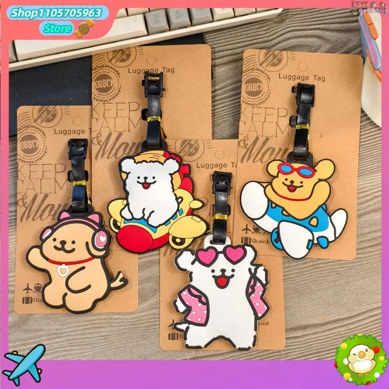 étiquette de bagage d88ck motif chien de dessin animé en pvc souple, pendentif de valise de voyage, accessoire d'identification de bagages