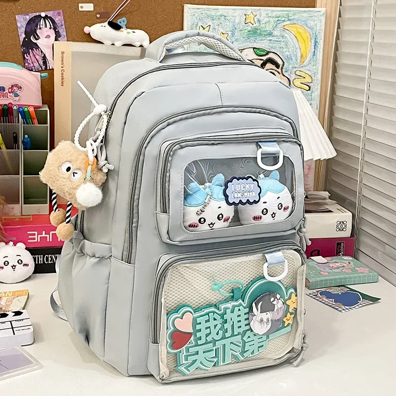 sac à dos scolaire transparent grande capacité, sac à bandoulière double pour étudiants, en tissu oxford imperméable, ultra léger, style mignon
