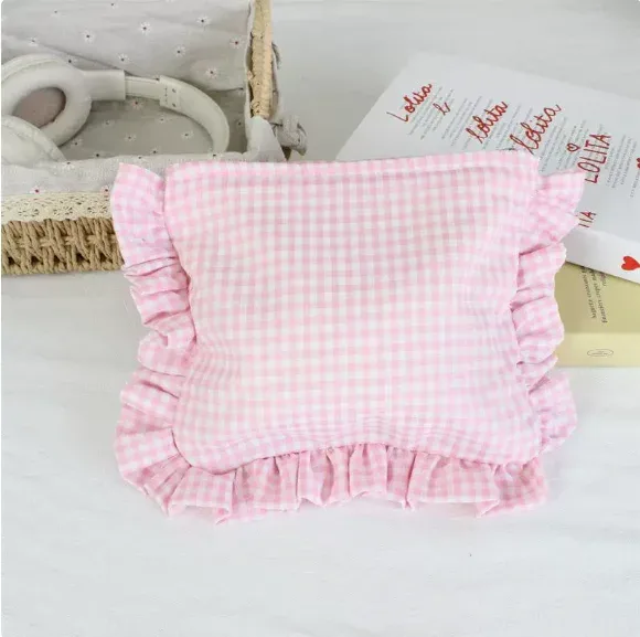 pochette à maquillage personnalisée en seersucker à volants, trousse de toilette en chenille avec nom, sac de voyage pour cosmétiques, cadeau pour elle, trousse de maquillage du matin pour la mariée