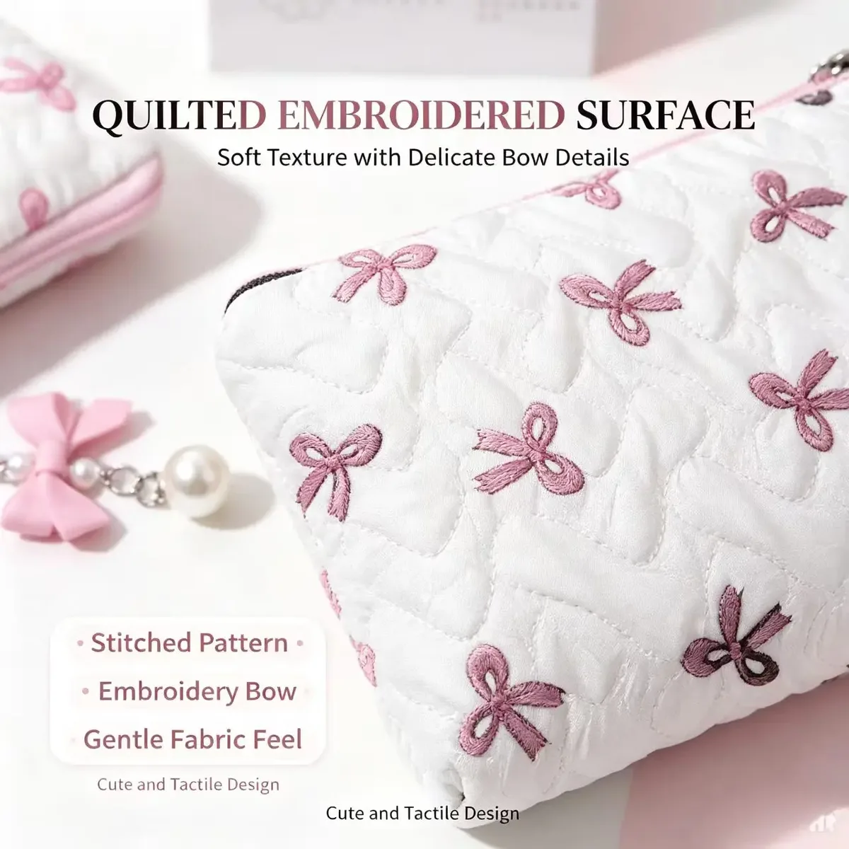 pochette à maquillage brodée avec nœud, design élégant, porte-monnaie, sac de rangement, mignon, grande capacité, trousse de maquillage haut de gamme