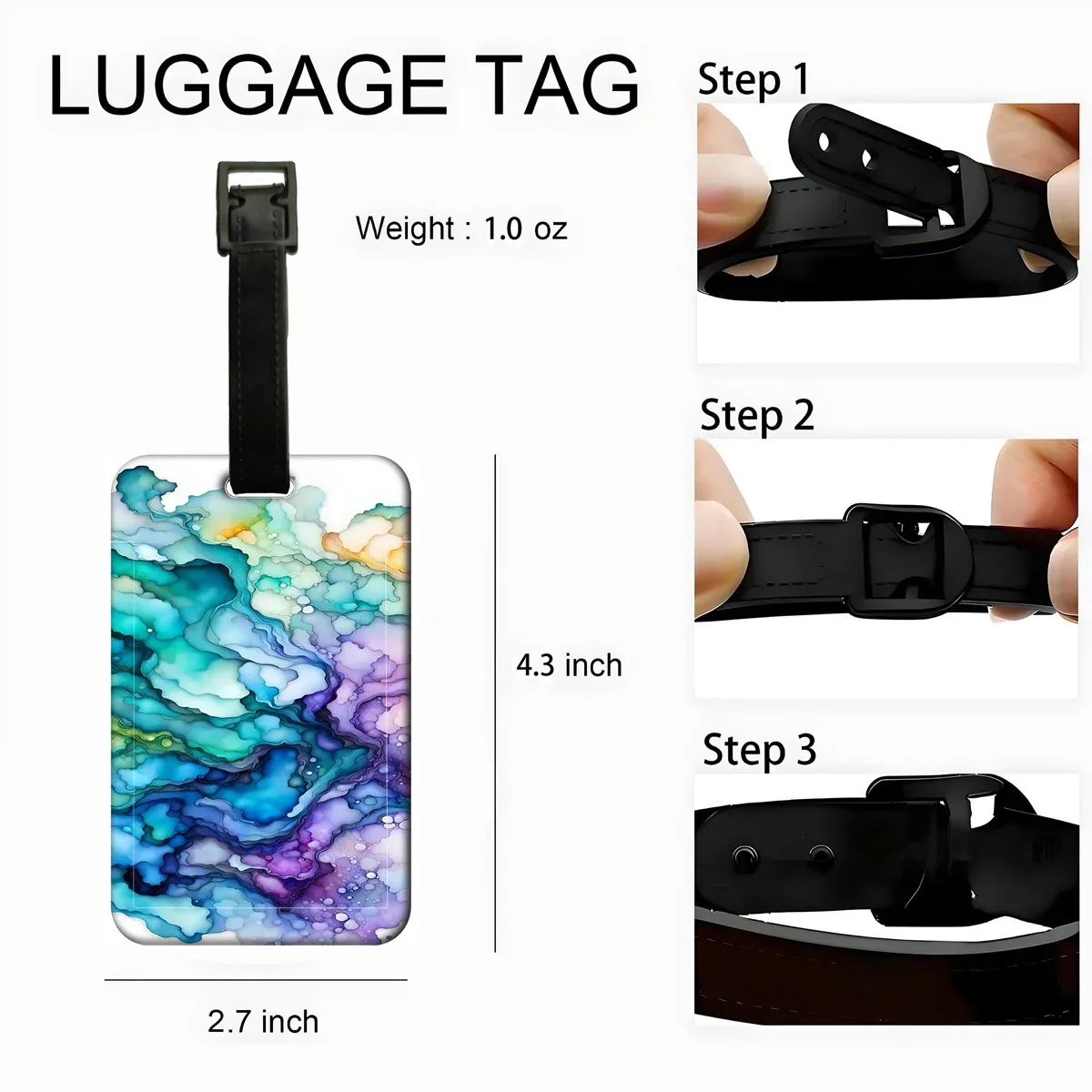 étiquette bagage pvc imprimés animaux couleurs vives bleu vert violet or bande noire fixation voyage famille enfants adolescents
