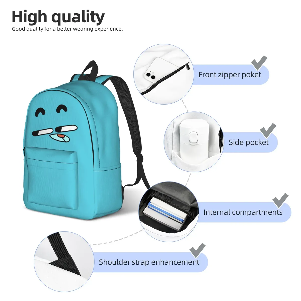 gumballs gum ball watterson sac à dos incroyable à thème de dessin animé pour hommes et femmes, sac à dos tendance pour étudiants, sac à bandoulière pour le collège, sac à bandoulière pour l'extérieur