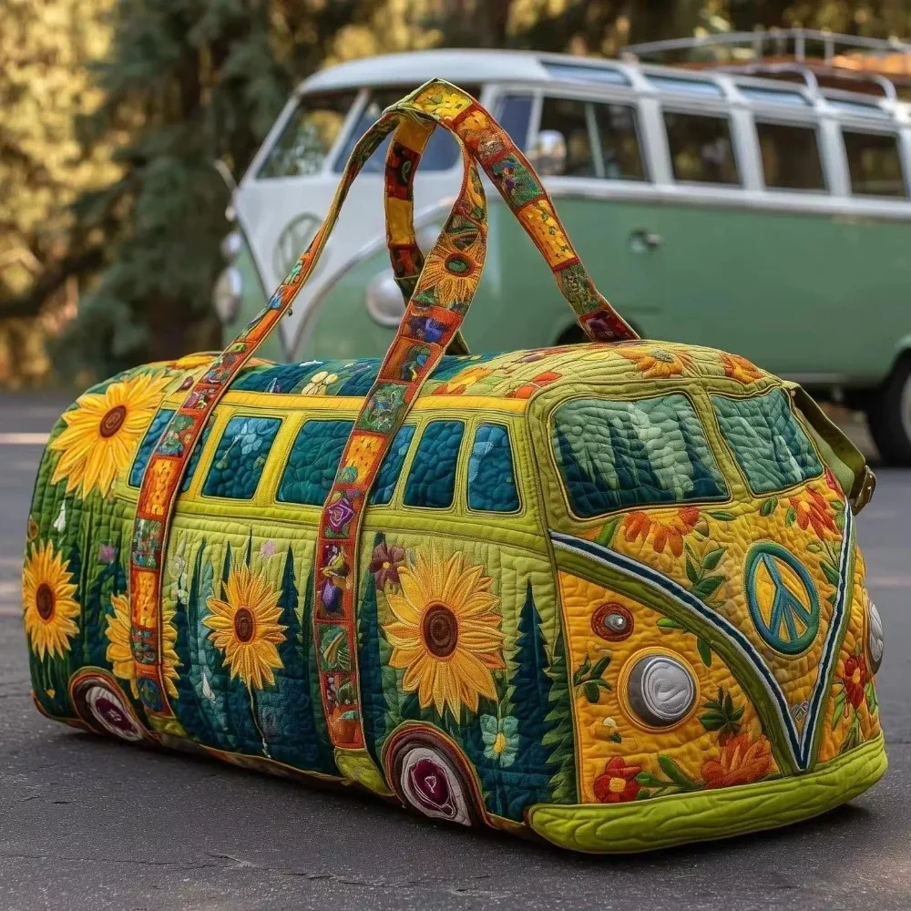 sac de voyage matelassé 3d tendance, motif bus, grande capacité, sac à main rétro bohème, sac de sport robuste pour les sorties quotidiennes