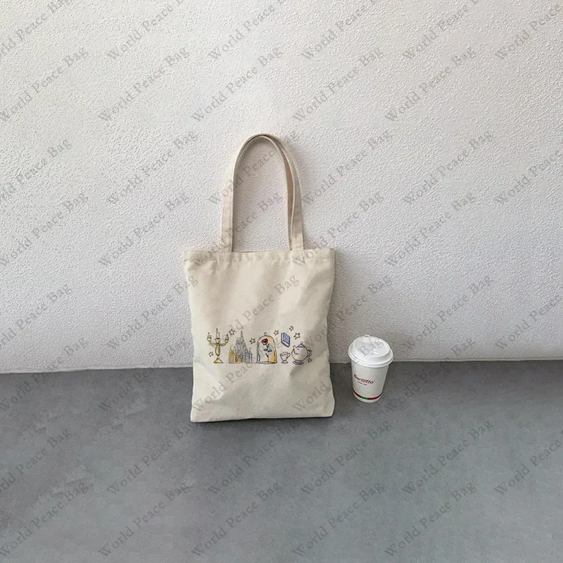 sac fourre-tout en toile à motif princesse, motif "une histoire aussi ancienne que le temps", sac à bandoulière pour les voyages et les trajets quotidiens, sac de shopping réutilisable pour femmes.