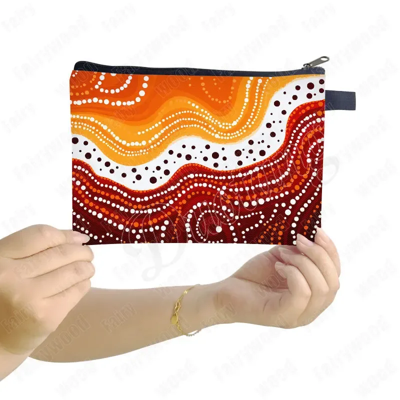 trousse de maquillage à imprimé points aborigènes australiens, sac de rangement pour rouge à lèvres et téléphone, pochette de toilette pour femme, motif culturel indigène