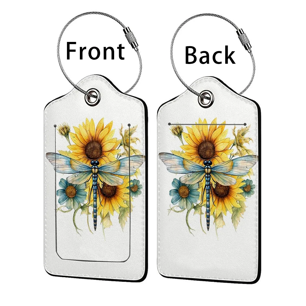 étiquette bagage polyuréthane motif tournesols bleu nuit jaune voyage identification personnelle plaques adresses double cartes bancaires