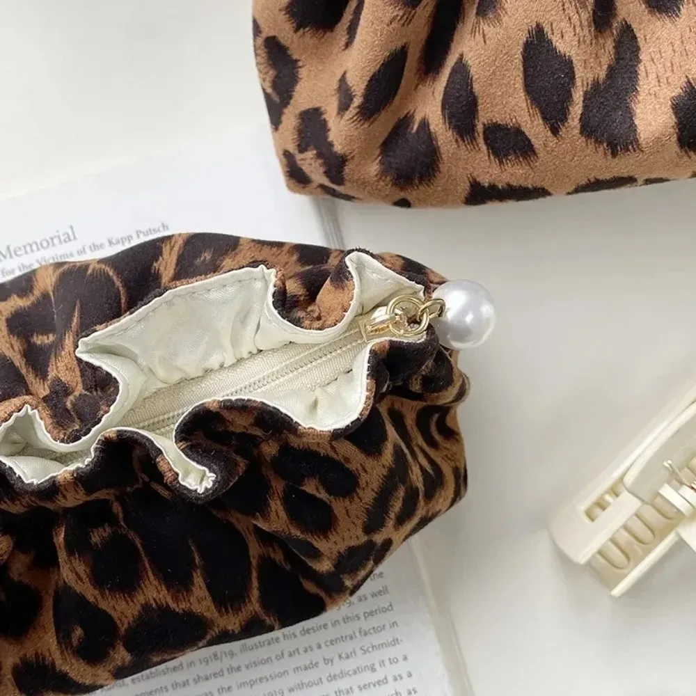 perle fermeture éclair femmes sac de maquillage imprimé léopard portable toilette voyage organisateur pochette sac à main grande capacité maquillage sacs