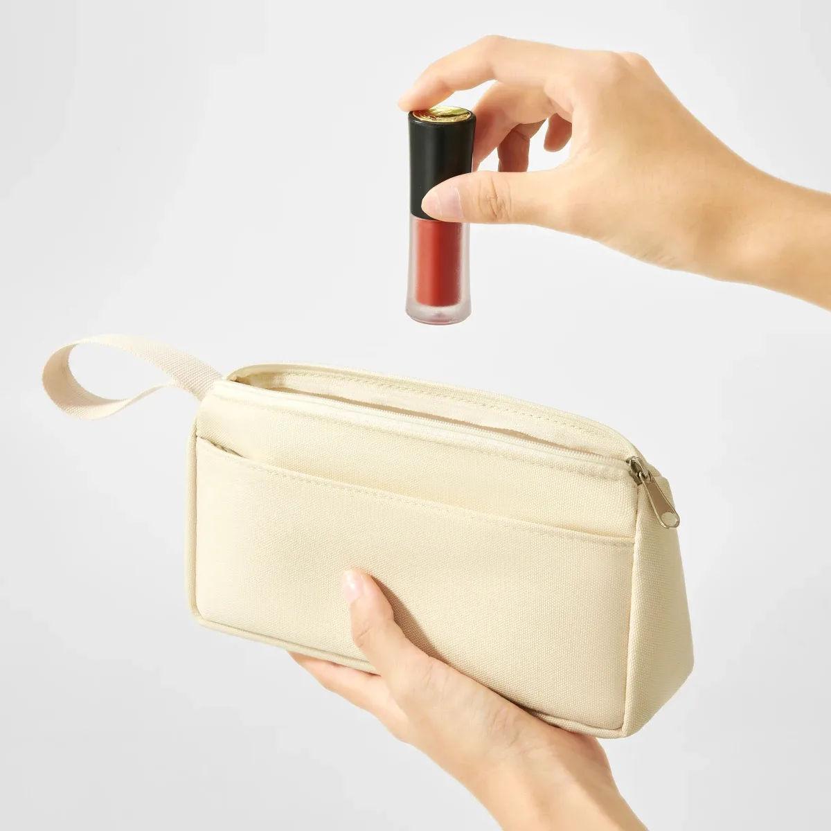 trousse à crayons portable et simple, sac à fournitures à double compartiment, étui à crayons avec fermeture éclair, sac de rangement, trousse pour rouge à lèvres et porte-monnaie pour étudiants, sac peint à la main, sac pour cours de formation.