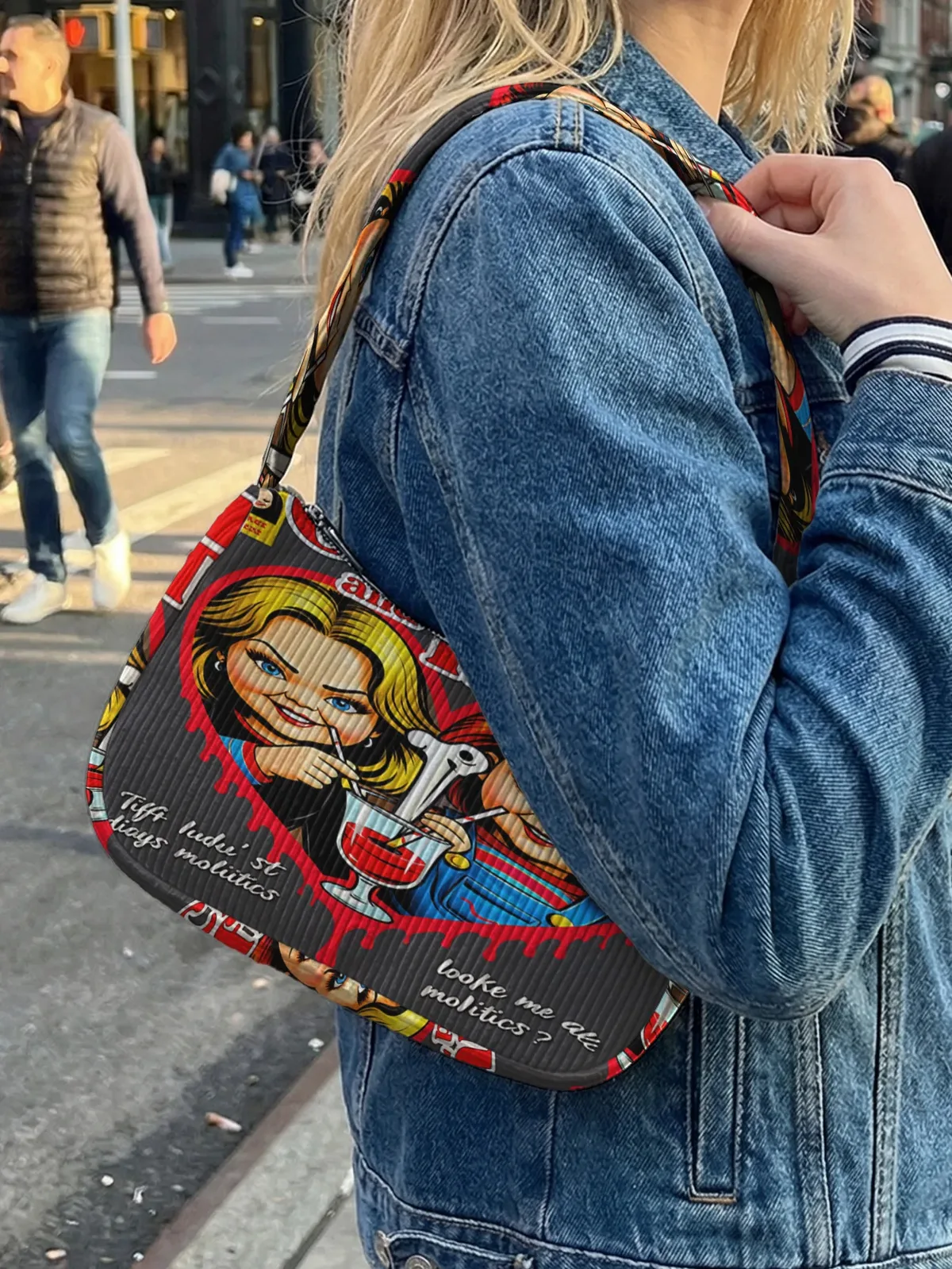 sac à bandoulière tendance imprimé chucky & tiffany, sac sous le bras en velours côtelé pour un usage quotidien décontracté