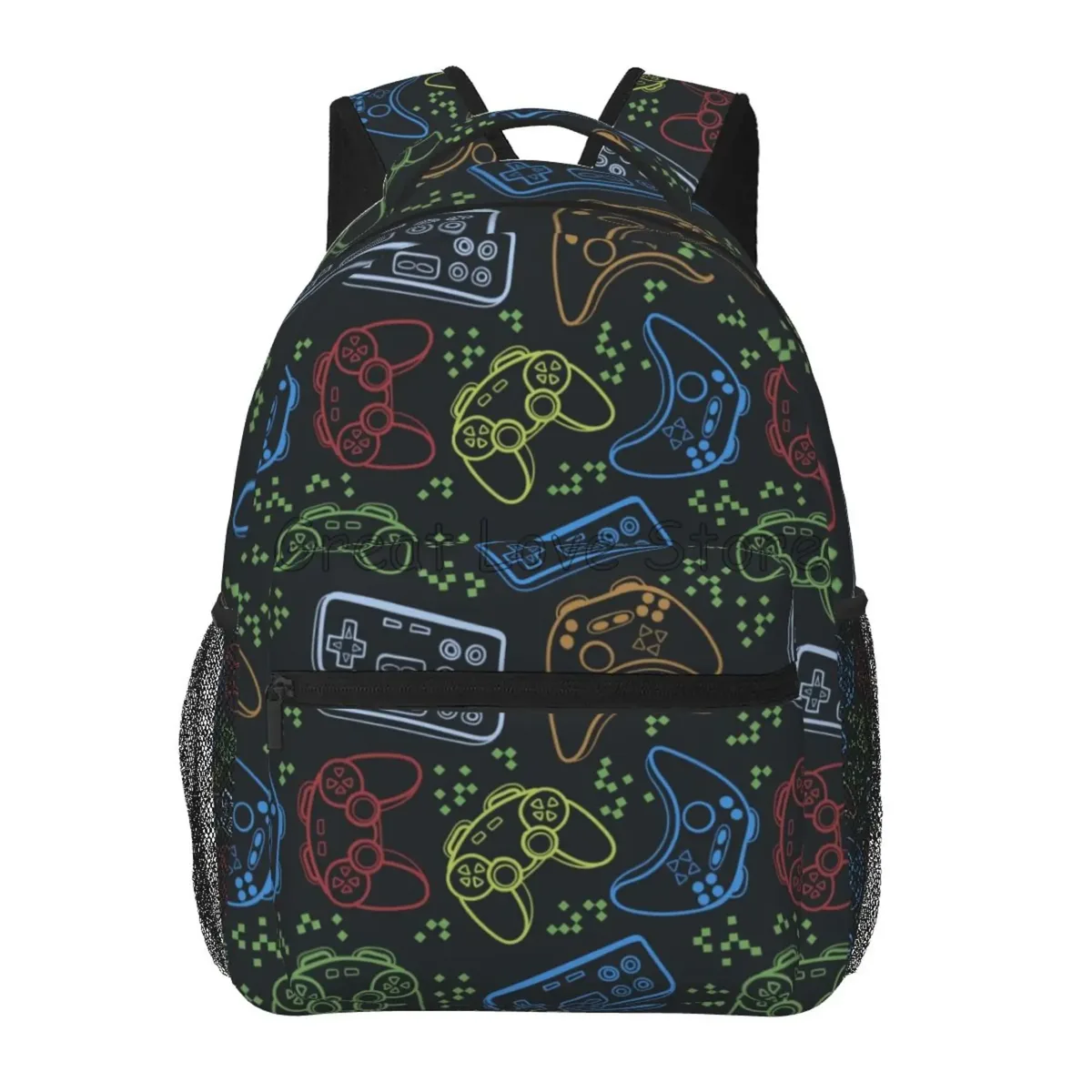 sac dos toile noir motif jeux vidéo multicolore fermeture éclair 20 35 litres polyester polyvalent voyage école week end vacances randonnée camping