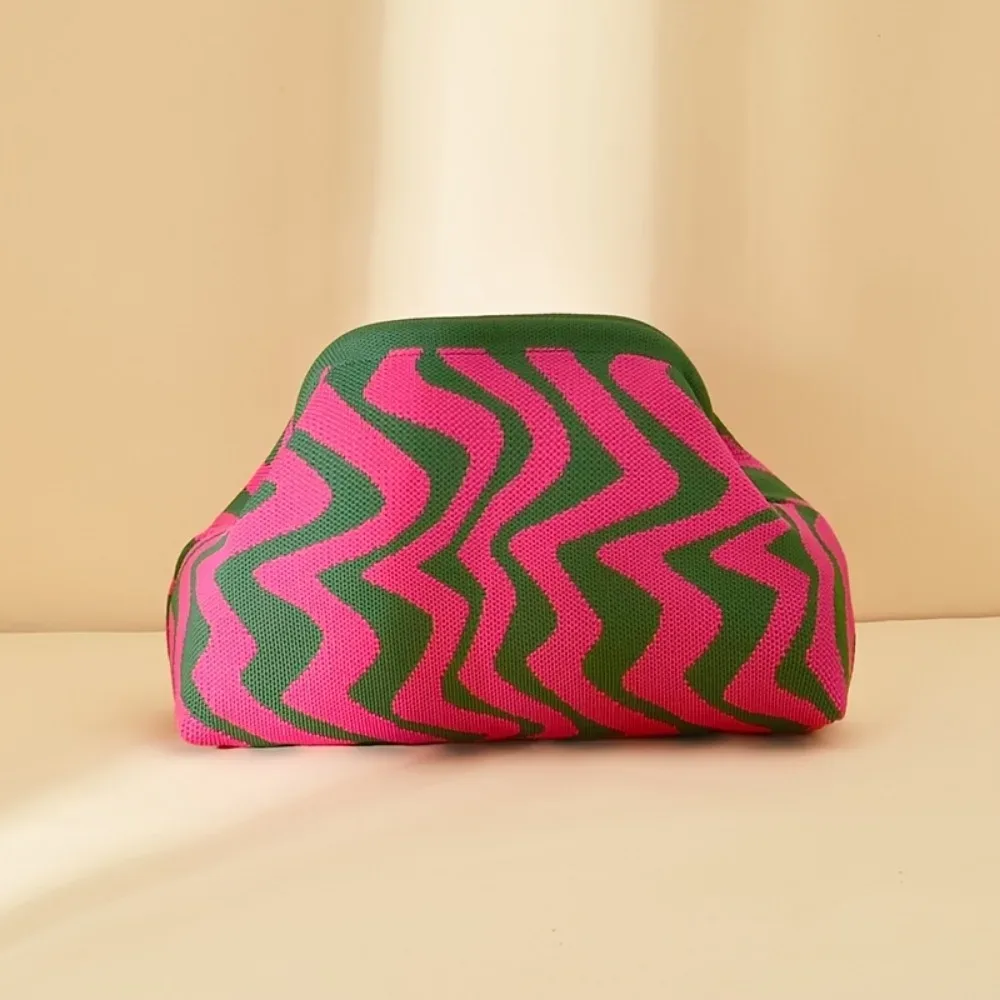 pochette à maquillage tricotée à rayures géométriques, sac de rangement cosmétique portable, pochette de voyage, trousse de toilette pour femmes, grande capacité pour usage quotidien