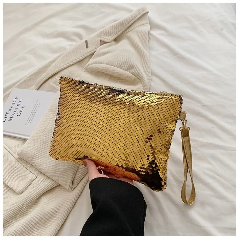 nouvelle trousse à cosmétiques brillante à paillettes, trousse de maquillage multifonctionnelle de grande capacité avec fermeture éclair, sac de rangement en polyester, sac de rangement de voyage