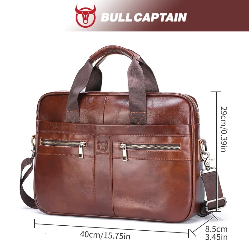 sac à main pour homme bullcaptain, sacoche d'affaires en cuir de haute qualité, sac à bandoulière, sac de bureau, sac pour ordinateur portable 14 pouces