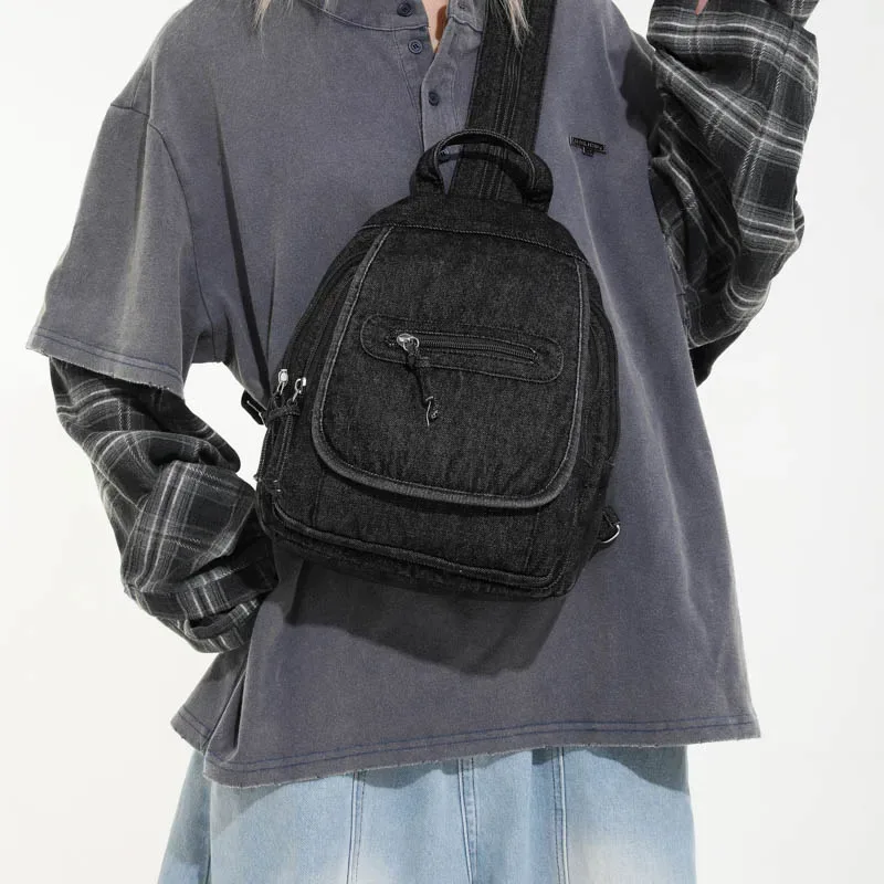 sac à dos rétro japonais en denim lavé pour femmes, simple et polyvalent, sac à dos décontracté pour étudiants, sac à dos en toile de style harajuku
