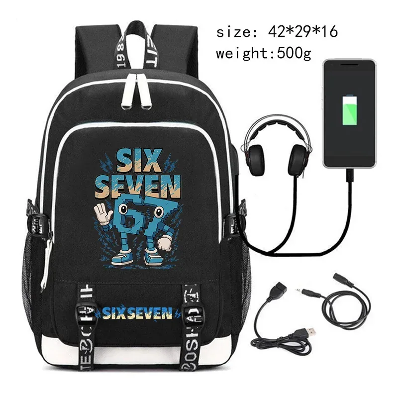sac à dos steal a brainrot avec chargement usb, sac à dos pour étudiants, sacs d'école imprimés 67 six seven, sac à dos de voyage pour adolescents, sac à dos pour hommes