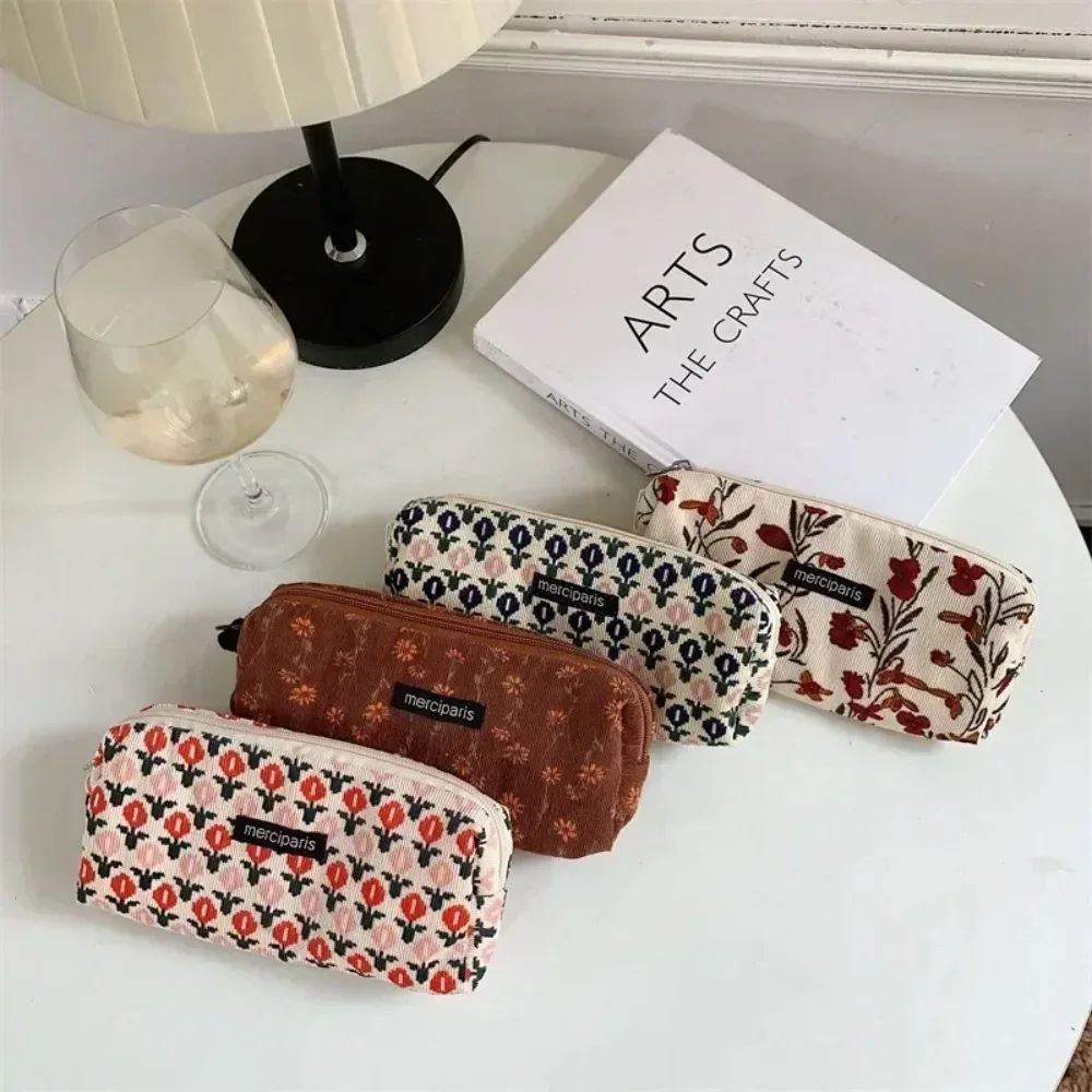 trousse de toilette de voyage en velours côtelé pour femme, pochette à rouge à lèvres, porte-monnaie, sac de rangement, sacs à maquillage, trousse scolaire, étui à maquillage