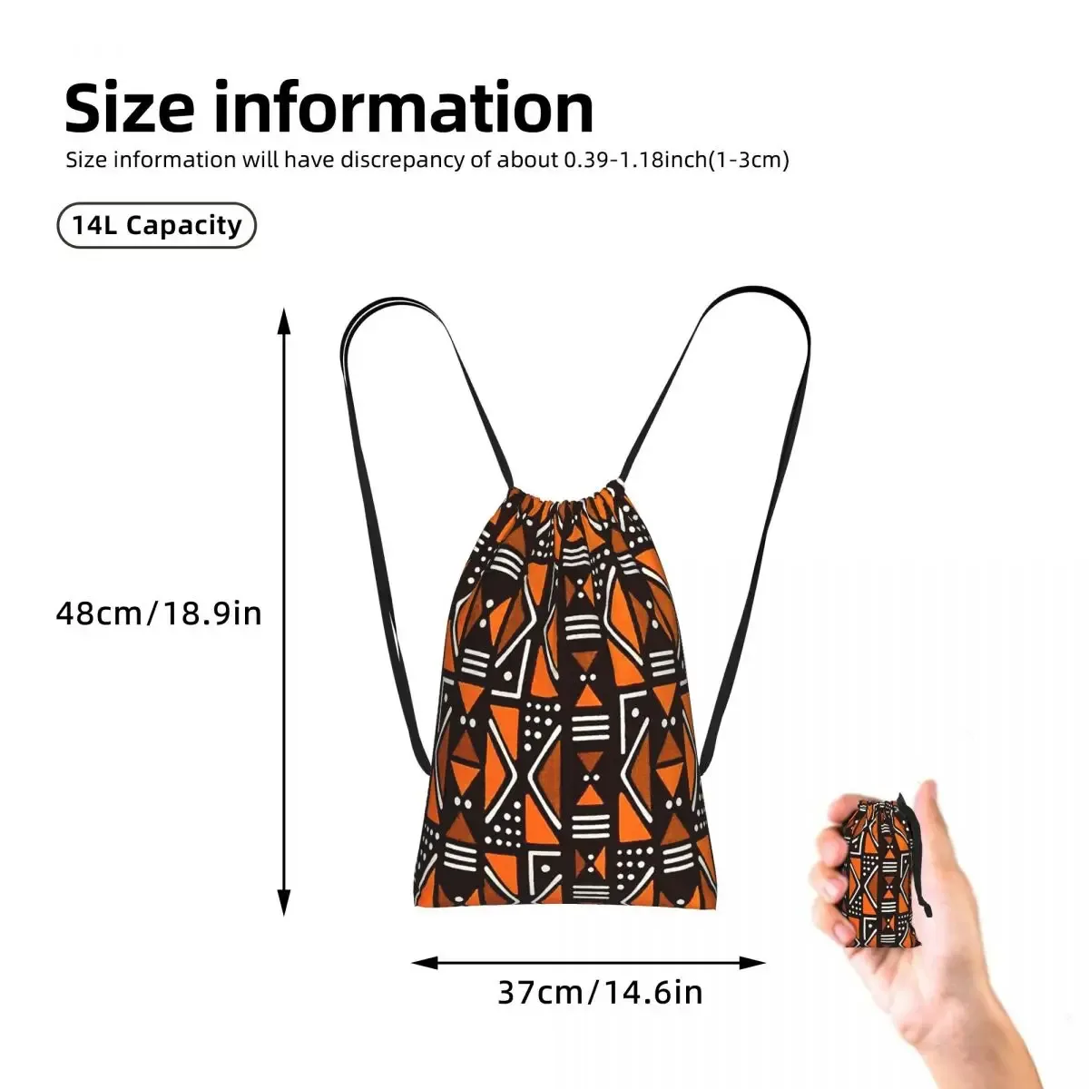 sac à dos à cordon de serrage en tissu bogolan africain, art ethnique tribal africain, sac de randonnée et de cyclisme, sac de rangement léger pour hommes et femmes