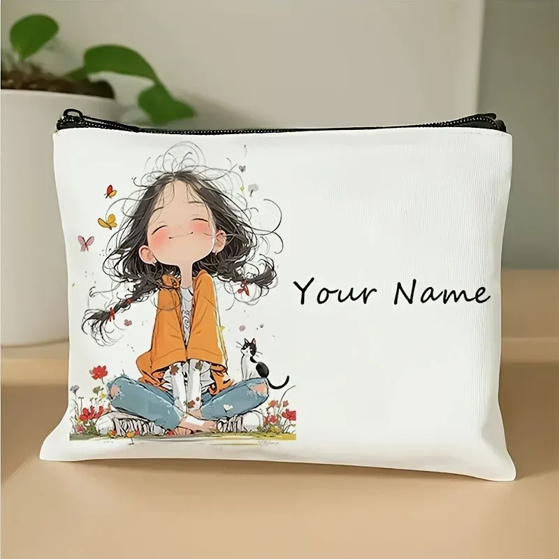 trousse polyester florale blanc motifs animés pliante extensible cosmétiques bijoux voyage petite taille décontractée