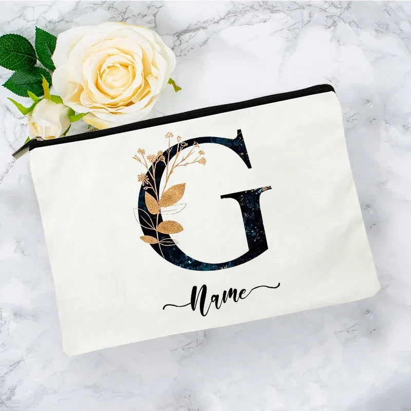 pochette organisatrice en toile noire et or de luxe avec initiales, sac de voyage pour cosmétiques, cadeau de toilette d'anniversaire avec nom personnalisé