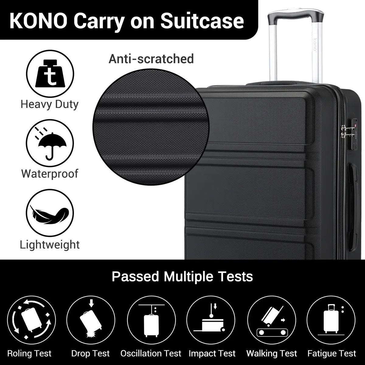 kono-serrure tsa, valise (m/l/xl) tono, étui rigide, chariots abs légers à roues jumelles