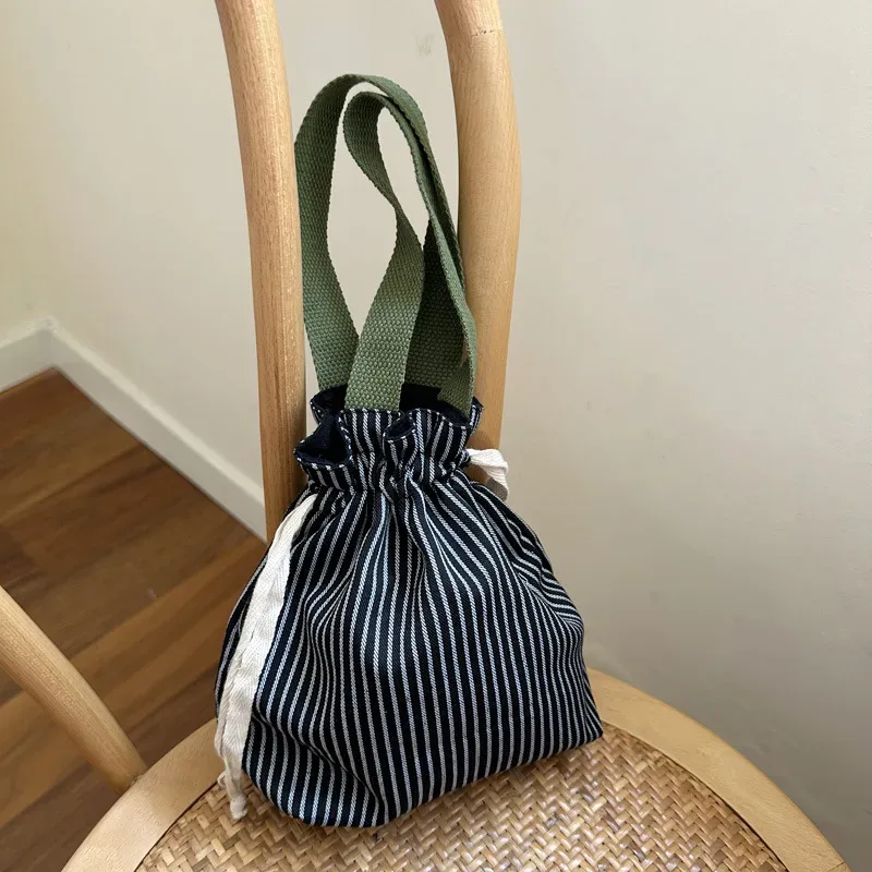 sac organisateur à cordon avec poignée supérieure, rayures, portable, porte-monnaie à main, pratique, réutilisable, pochette de voyage, pique-nique