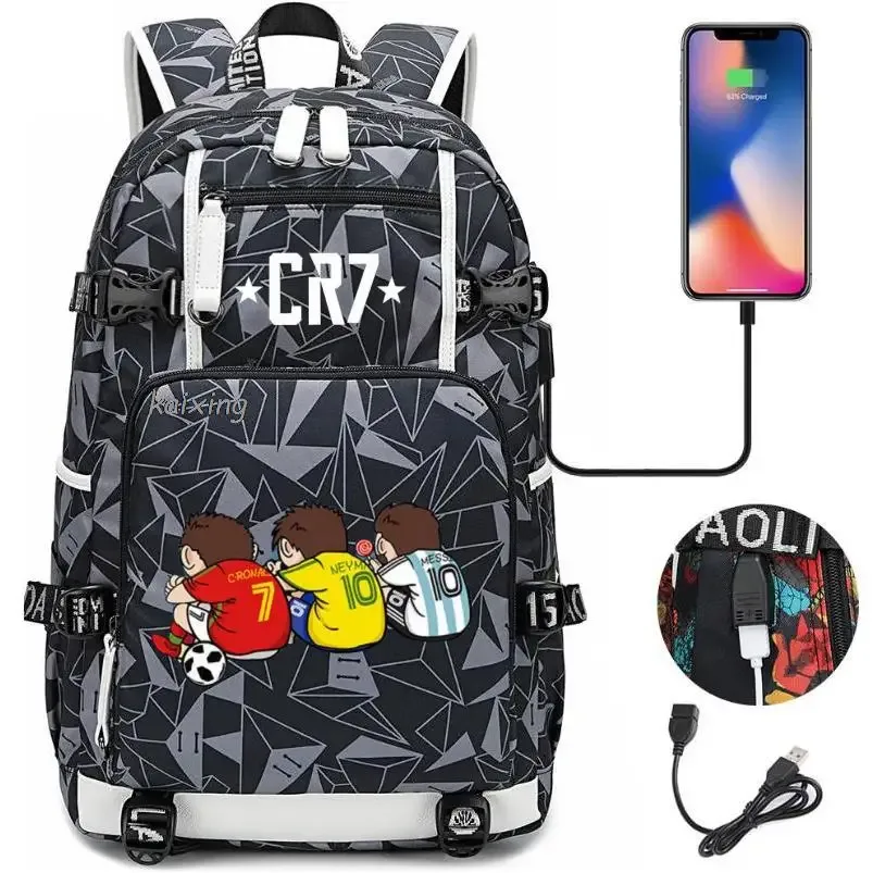 mode cr7 sac à dos usb charge sac d'école 15.6 pouces sac à dos pour ordinateur portable femme mâle livre sac sacs à dos étanche adolescents sac à dos