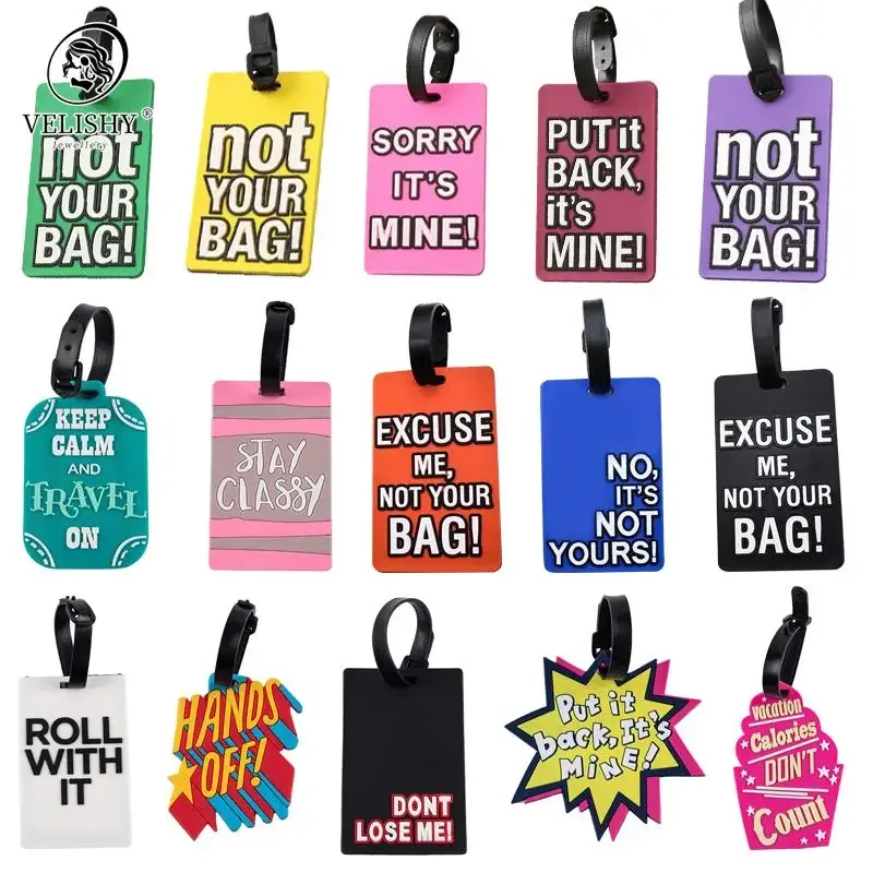 étiquettes de bagage en silicone de style dessin animé, étiquette de voyage portable, étiquette de valise, lettre créative, pas votre sac, accessoires de voyage mignons, mode