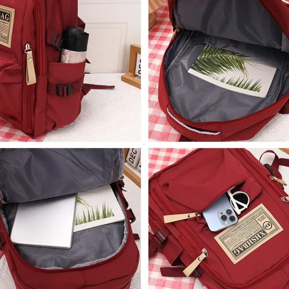 sac dos nylon solide beige rouge noir kaki décontracté poignée souple fermeture éclair usage journalier