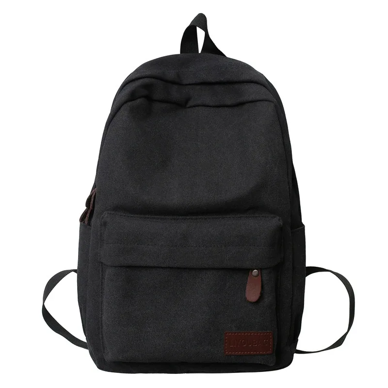 sacs à dos en toile noire unie 100% coton, sacs de loisirs ou de voyage, forfaits unisexe de grande capacité, sacs d'école simples à la mode