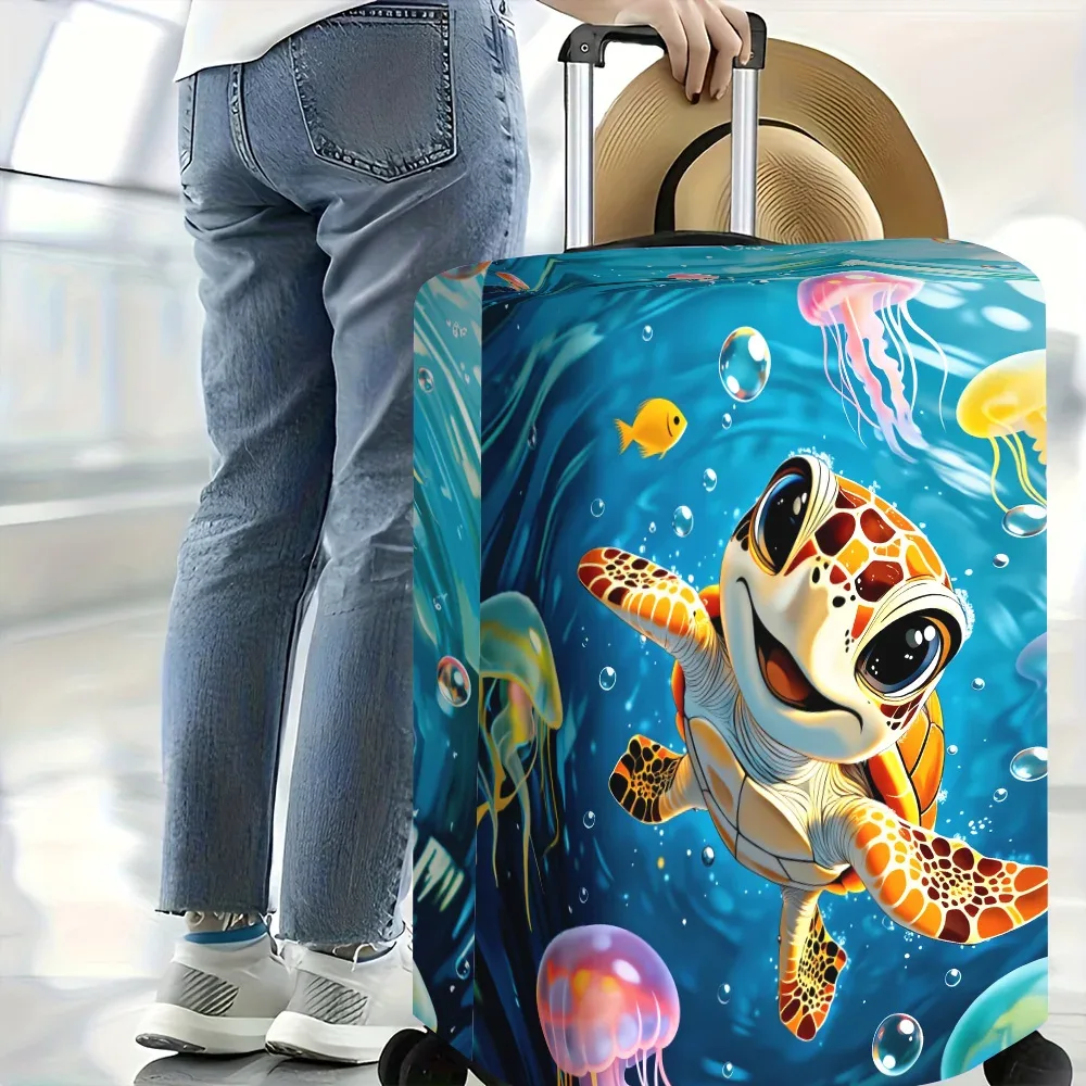 housse valise polyester imprimé tortue marine sourire bubbles méduses bleu rouge noir protection voyage