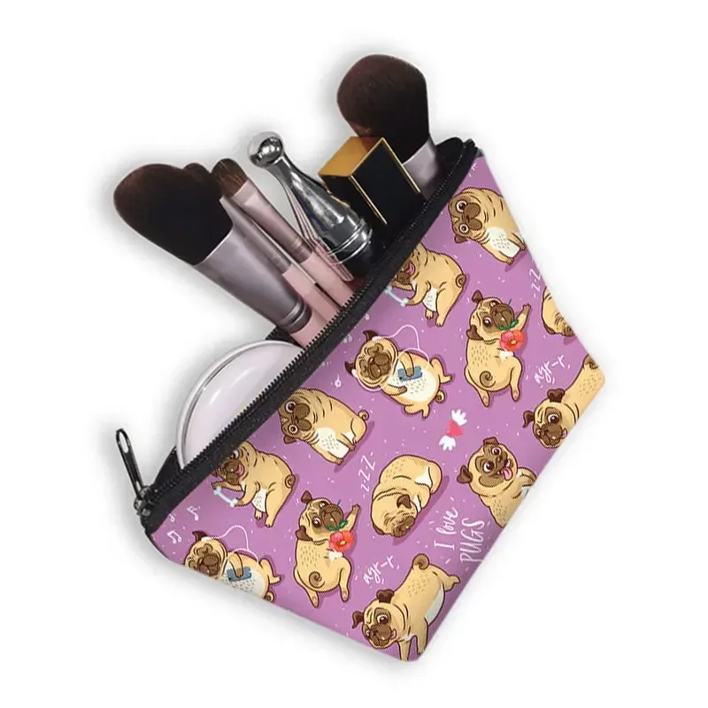 sacs à cosmétiques imprimés chien carlin 3d, motif pékinois mignon pour trousse de maquillage, organisateur nécessaire pour femmes, mini sac à main de voyage
