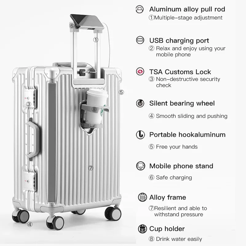 valise à fonctions multiples, valise à main de 20 pouces, valise de voyage de grande capacité, valise de voyage de 24 pouces pour hommes et