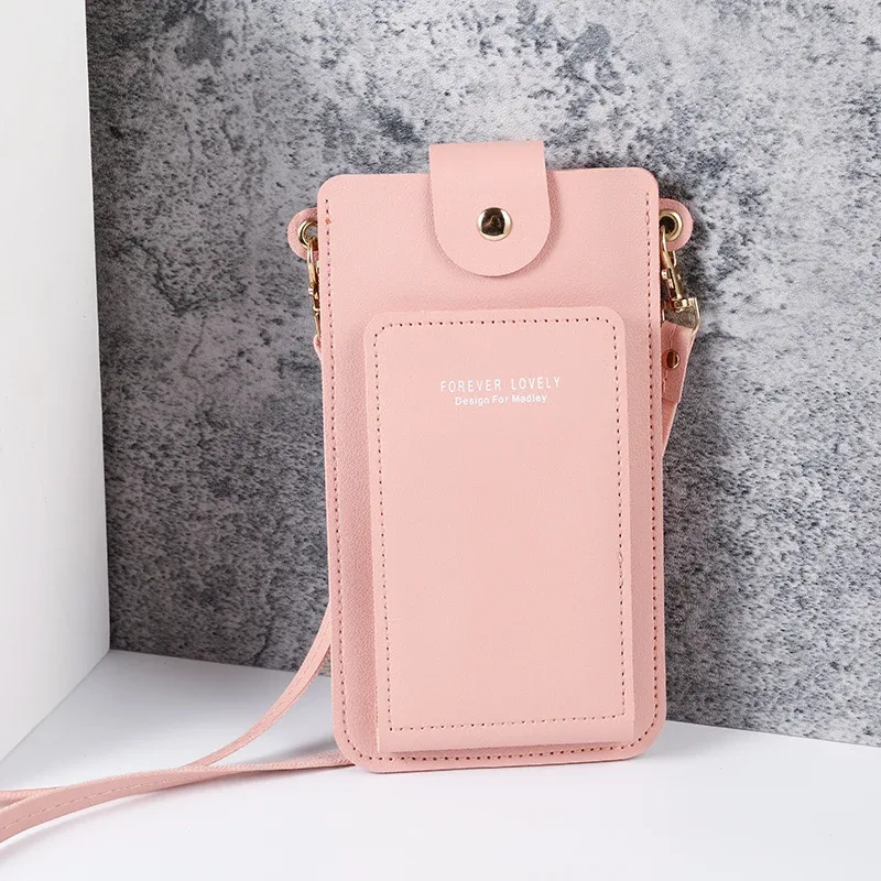 sac à bandoulière simple de couleur unie pour femmes, sac en bandoulière pour téléphone portable, portefeuille pour cartes de permis de conduire, nouvelle collection 2024