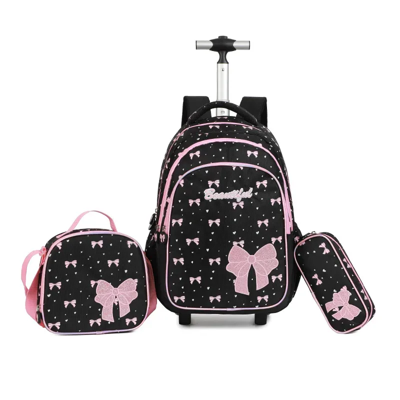 sac à dos à roulettes pour filles, ensemble de sacs à roulettes avec sac à lunch, trousse à crayons, bagage de voyage, sac à dos à roulettes pour étudiants, sac à livres