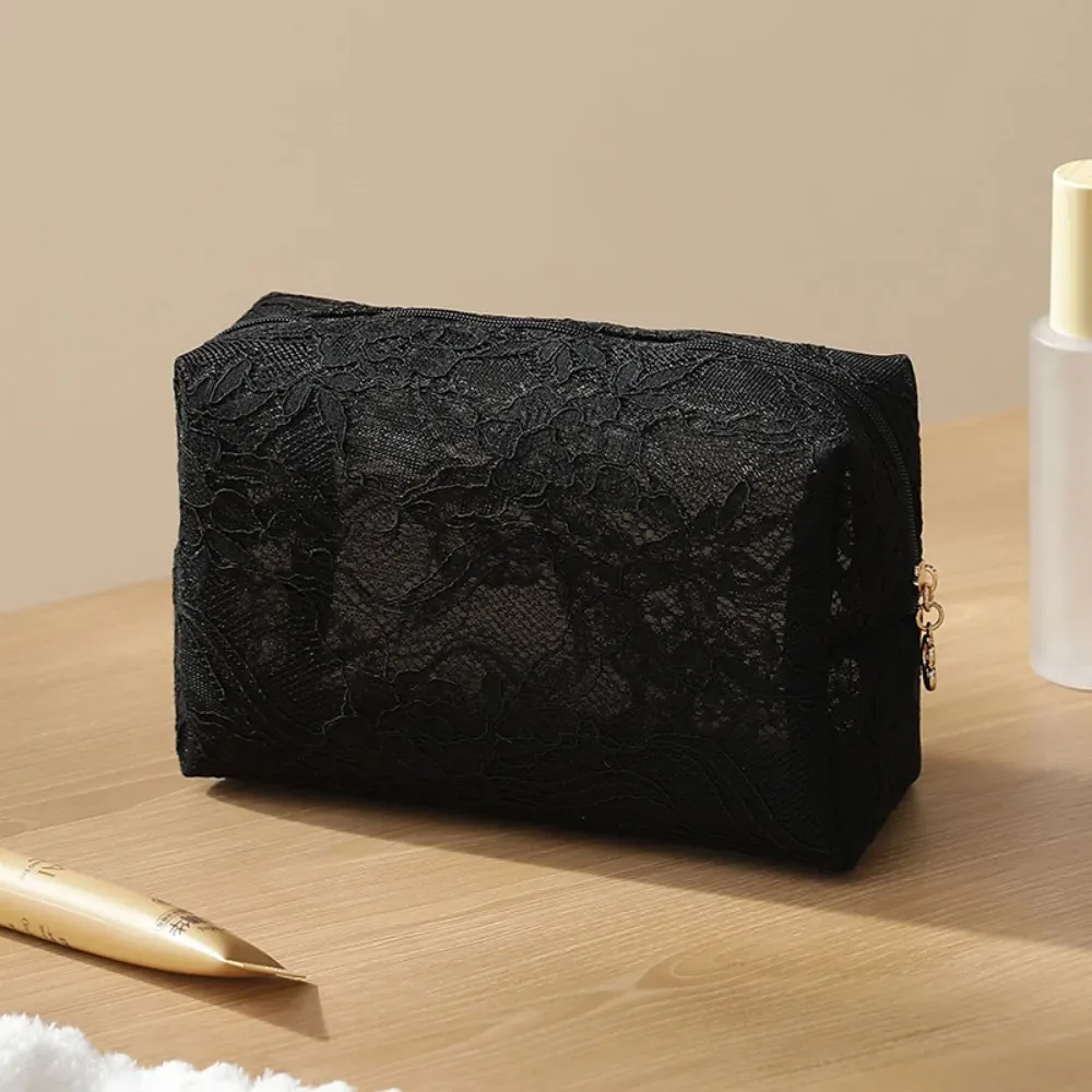 sac de maquillage en dentelle florale 2026, pochette à cosmétiques étanche de grande capacité, sac de rangement de voyage en maille imprimée de fleurs, organisateur de rangement