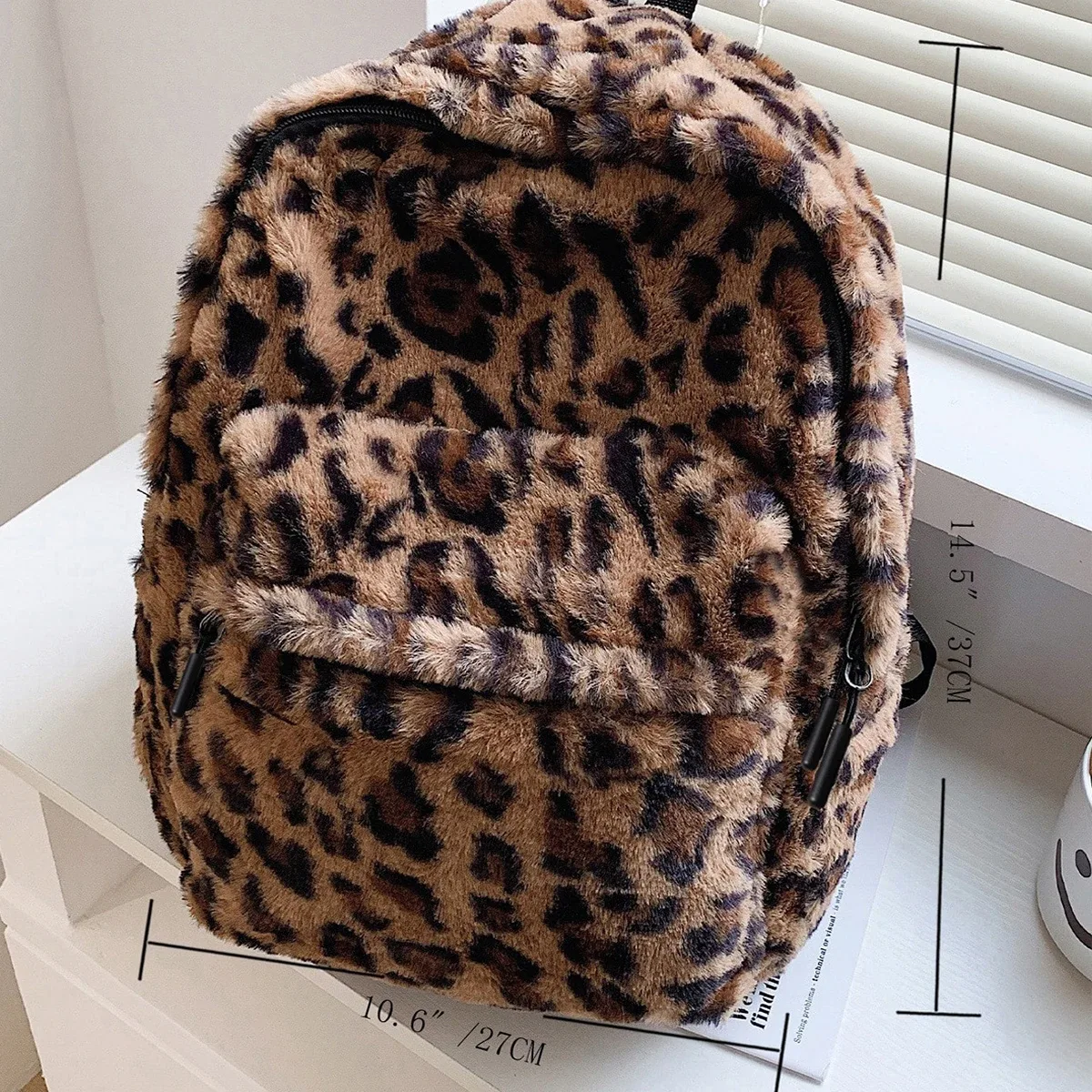sac à dos de luxe imprimé léopard pour femme, marron, motif peluche, grande capacité, multi-poches, bretelles réglables, indispensable pour les trajets quotidiens