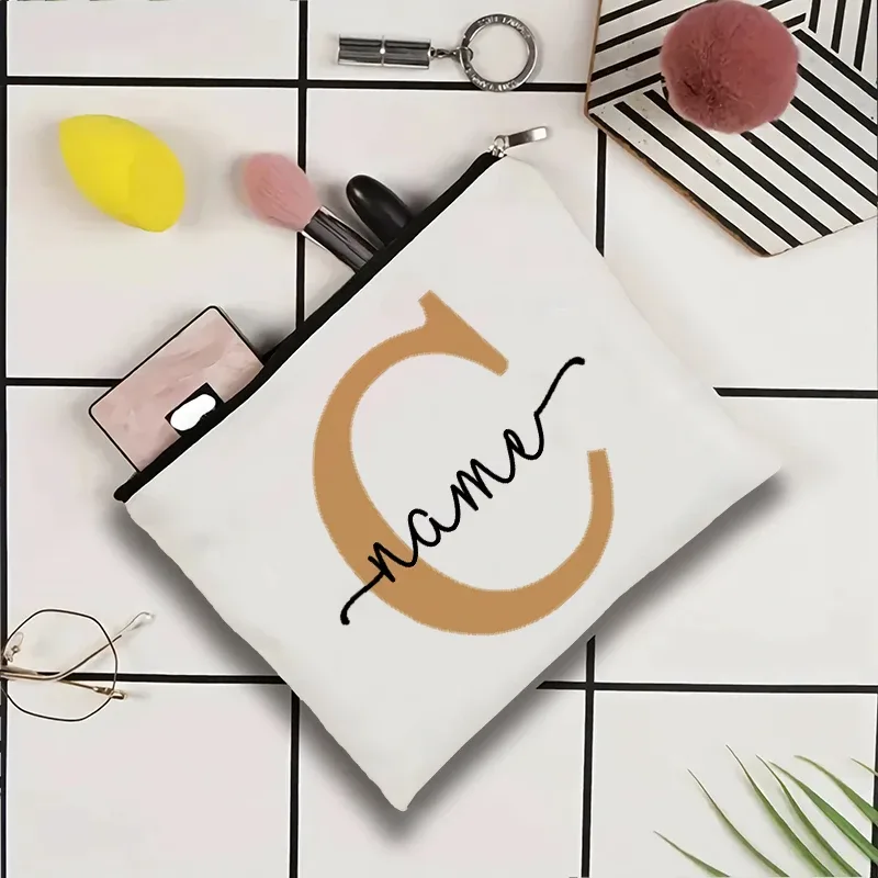 jolie pochette organisatrice en toile, sac de voyage pour cosmétiques et maquillage, trousse de toilette essentielle pour mariage, cadeau d'anniversaire pour enseignant avec nom personnalisé