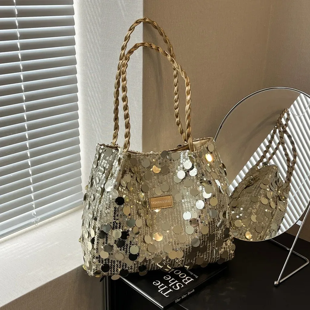 nouveau sac fourre-tout scintillant à paillettes pour femme, sac à bandoulière, sac à main pailleté grande capacité, pochette tendance pour soirées et sorties féminines