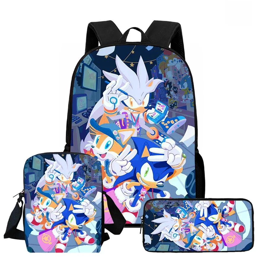 ensemble de 3 sacs à dos de dessin animé soo-nn-ic, comprenant un sac bandoulière et une trousse à crayons, unisexe, adapté aux garçons et aux filles âgés de 5 à 10 ans.