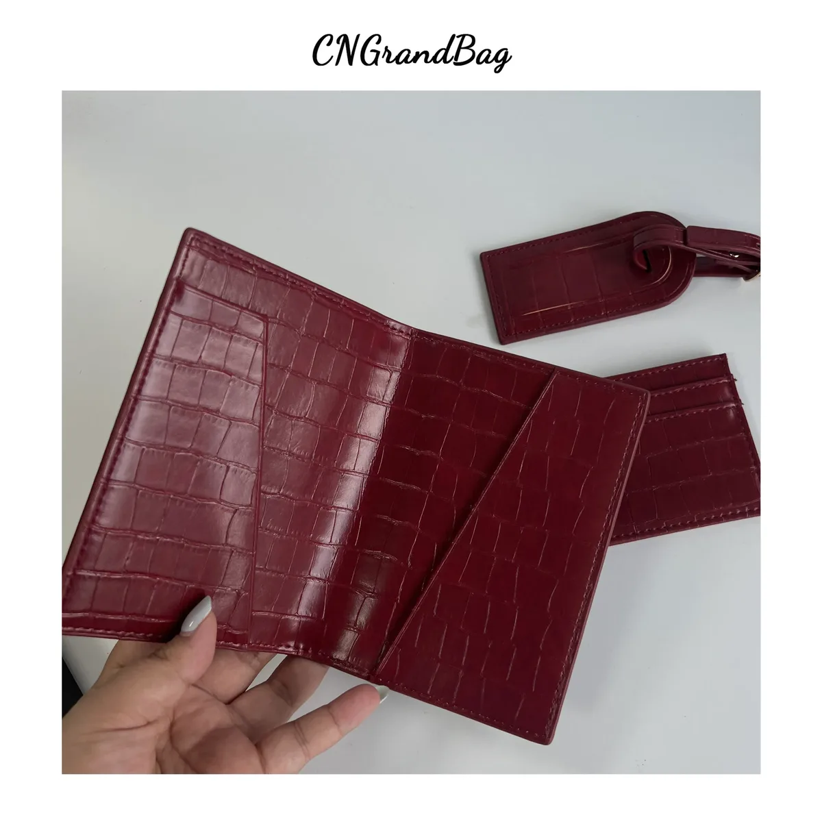 coffret cadeau personnalisé avec initiales gratuites : housse de passeport en cuir de crocodile, étiquette de bagage, porte-cartes, accessoires de voyage
