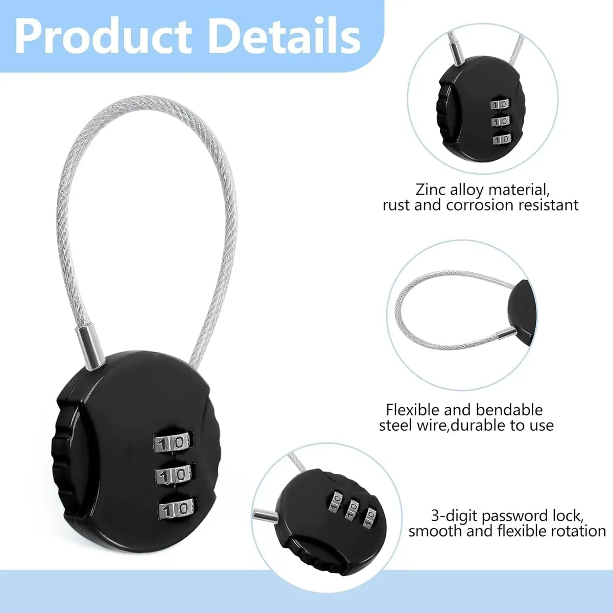 tsa – serrure à combinaison à 3 chiffres, nouvel outil de sécurité antivol, mot de passe personnalisé, cadenas pour valise, bagages, serrure codée pour voyage