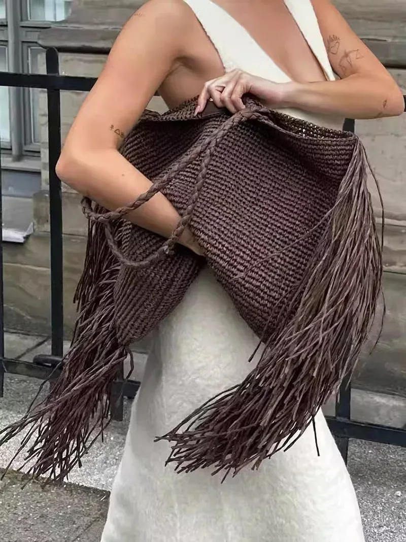 décontracté gland tissé femmes sacs à bandoulière à la main frange dame sacs à main été plage grand sac fourre-tout grand shopper sac à main pour les vacances