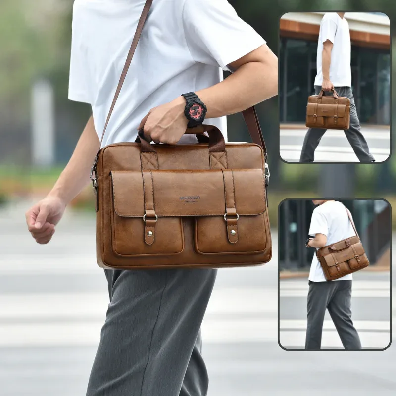 nouveau sac pour homme, grande capacité, mallette d'affaires en cuir pu, sac pour ordinateur portable, sac de voyage pour sports de plein air, sac à bandoulière, sac à dos