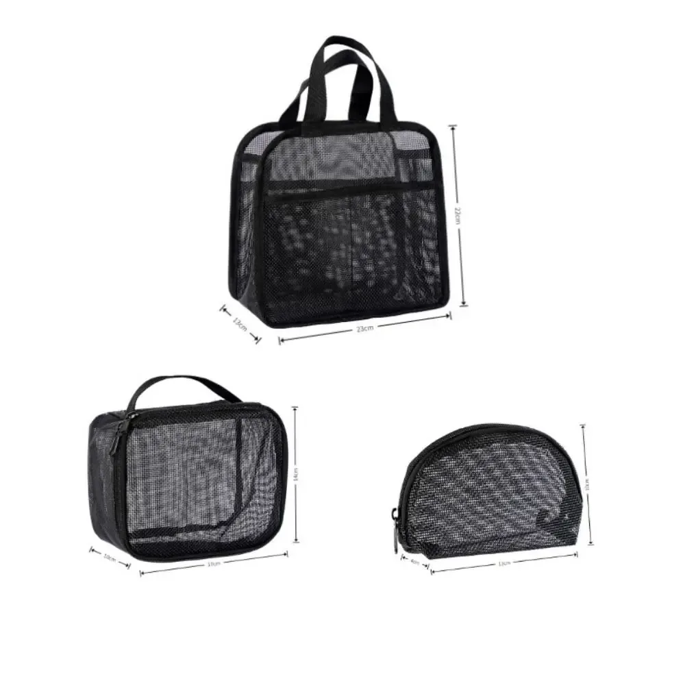 sac de maquillage en maille portable de grande capacité, sac de rangement de cosmétiques portatif de couleur unie, sac de rangement de toilette léger