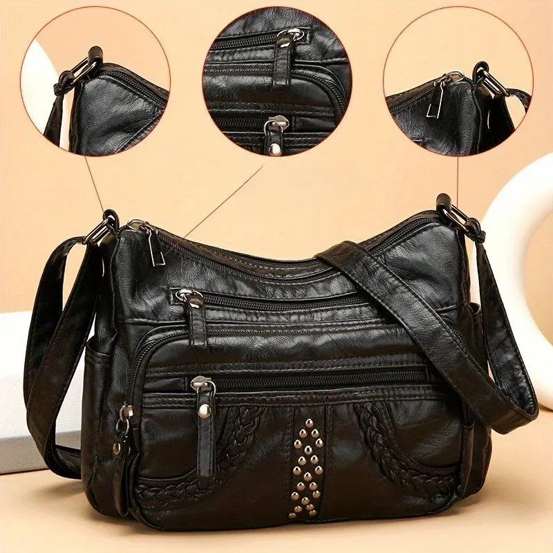 1 pièces en cuir pu souple multi-poches sac à bandoulière grande capacité minimaliste décontracté épaule sac à bandoulière à la mode