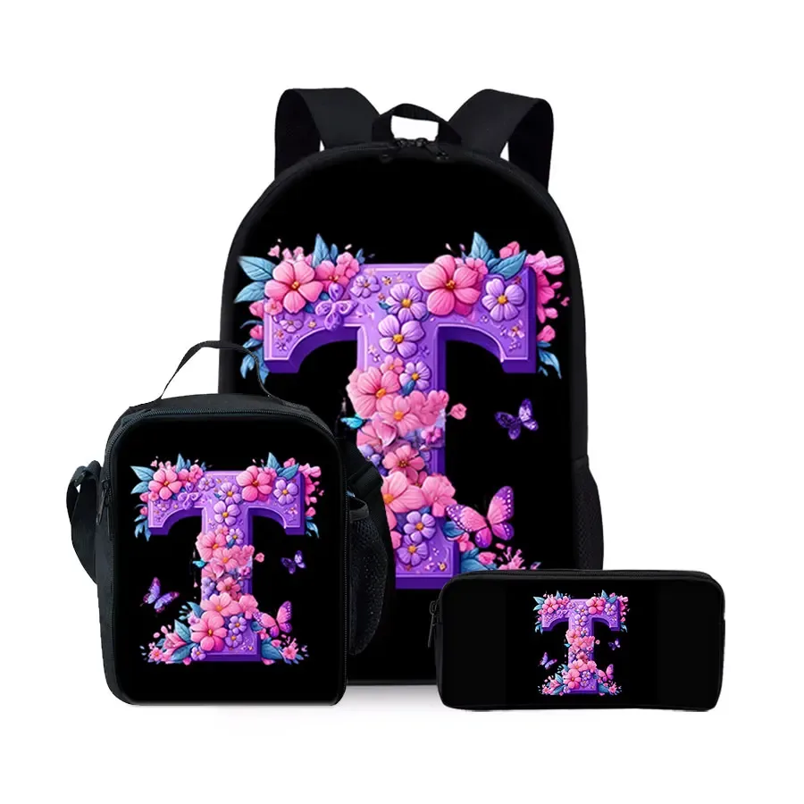 nouvel ensemble de sacs à dos trois pièces à motif alphabet anglais pour garçons et filles – meilleurs cadeaux – sac à dos scolaire plat 2d dessin animé pour enfants